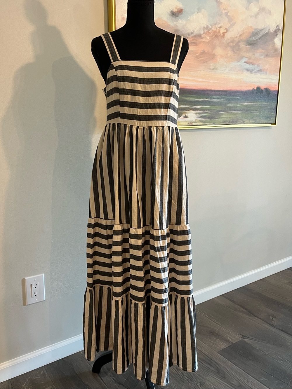 Knox Rose Striped Tiered Maxi Dress Boho Coastal Cottagecore Sz S EUC